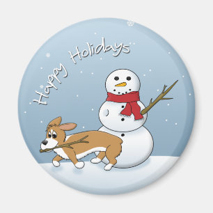Corgi Steals Snowman's Arm Magnet