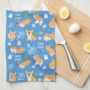 Corgi Story Christmas Tea Towel