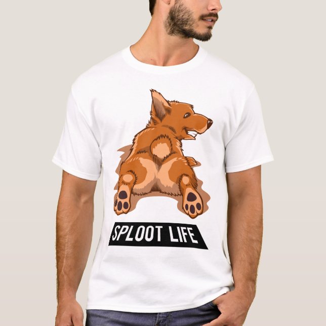 Corgi Stretching Sploot Life Splooting T-Shirt (Front)