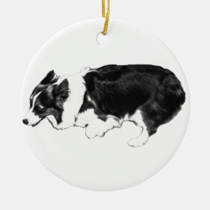 Corgi stride in silver tone ceramic ornament