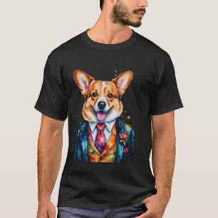 Corgi Suit Dog Colourful Funny Animal Art Print Gr T-Shirt