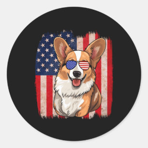 Corgi Sungles American Flag Usa Patriotic 4th Of J Classic Round Sticker