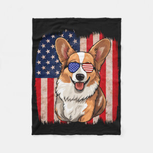 Corgi Sungles American Flag Usa Patriotic 4th Of J Fleece Blanket