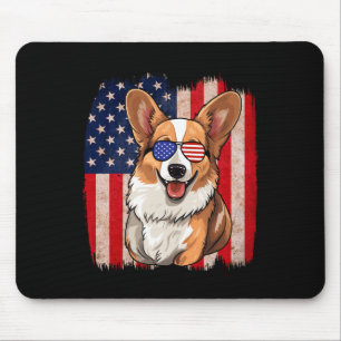 Corgi Sungles American Flag Usa Patriotic 4th Of J Mouse Pad