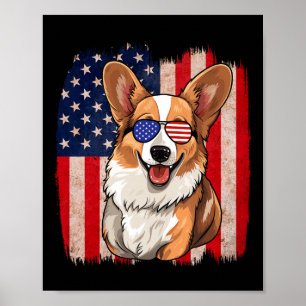 Corgi Sungles American Flag Usa Patriotic 4th Of J Poster