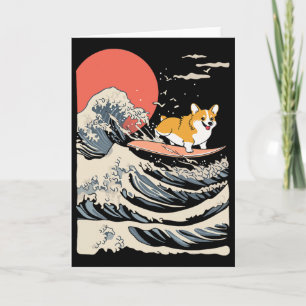 Corgi Surfing Japanese Wave _3 Card