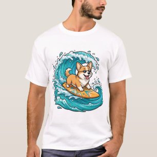 Corgi Surfing Wave Beach Dog Summer Sticker Art T-Shirt
