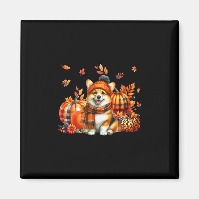 Corgi Thanksgiving Leopard Pumpkins Fall Leaves Lo Magnet (Front)