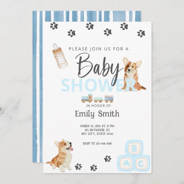 Corgi Theme Baby Shower Invitation (Front/Back)