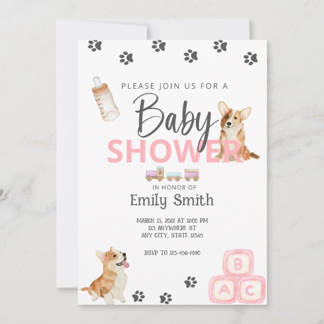 Corgi Theme Baby Shower Invitation (Front)