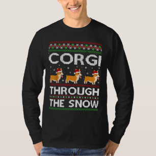 Corgi Through Snow Matching Ugly Christmas T-Shirt