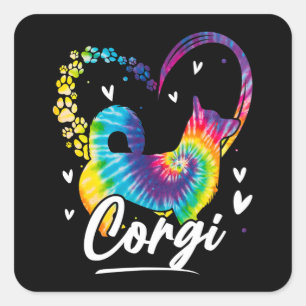 Corgi Tie Dye Rainbow Dog Lover Gift Square Sticker