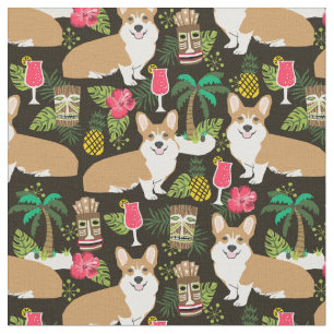 corgi tiki tropical fabric