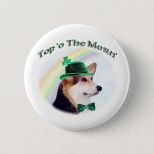 Corgi Top of the Morn'; Corgi St. Patrick's day 6 Cm Round Badge