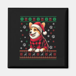 Corgi Ugly Christmas Funny Santa Hat Buffalo Plaid Magnet