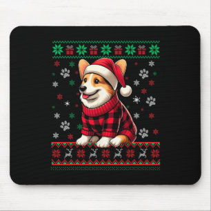 Corgi Ugly Christmas Funny Santa Hat Buffalo Plaid Mouse Pad