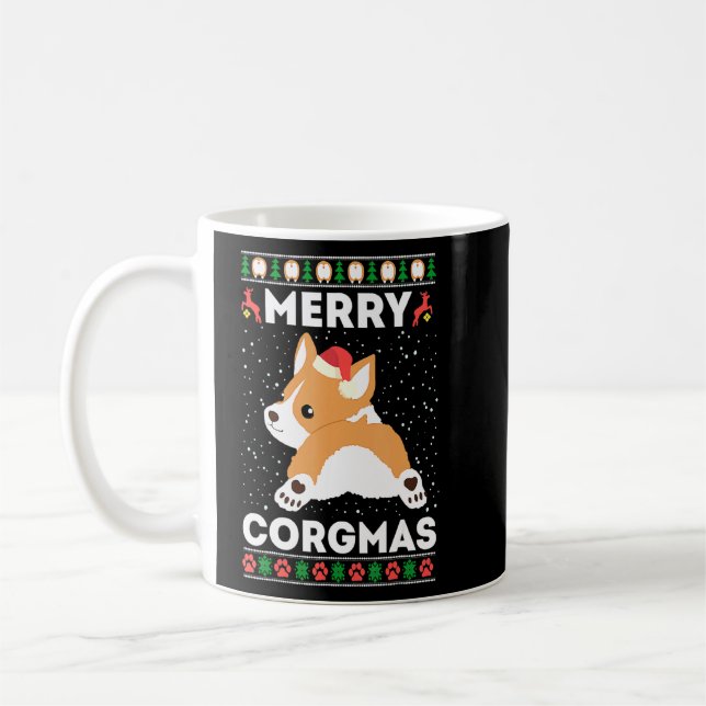 Corgi Ugly Christmas Sweater Style Merry Corgmas S Coffee Mug (Left)
