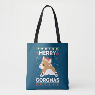 Corgi Ugly Christmas Sweater Style Merry Corgmas Tote Bag