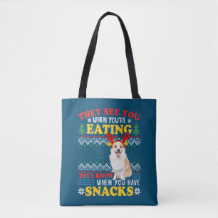 Corgi Ugly Christmas They See You're Eating Xmas Tote Bag