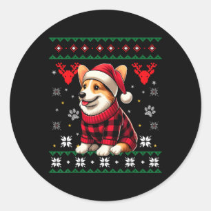 Corgi Ugly Funny Buffalo Plaid Santa Hat Christmas Classic Round Sticker