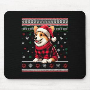 Corgi Ugly Funny Christmas Santa Hat Buffalo Plaid Mouse Pad