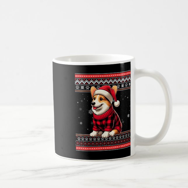 Corgi Ugly Funny Santa Hat Buffalo Plaid Christmas Coffee Mug (Right)
