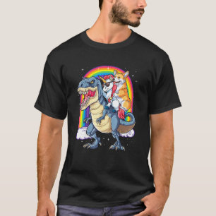 Corgi Unicorn Riding Dinosaur T Rex  Men Women Rai T-Shirt