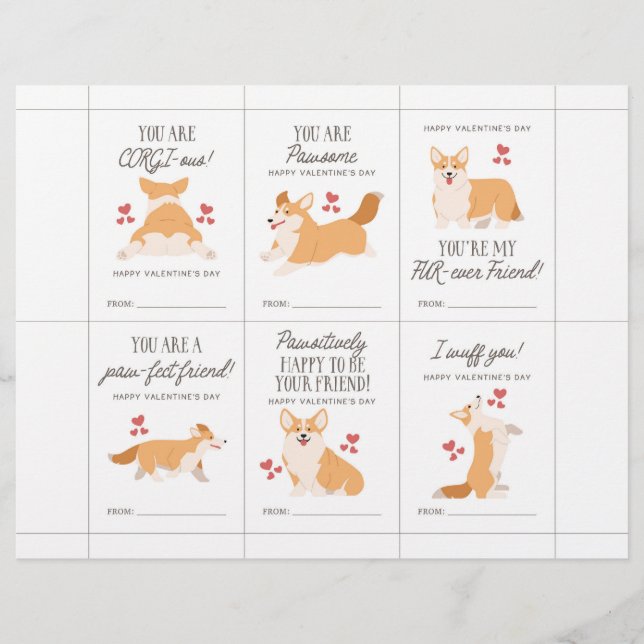Corgi Valentine Cards for Kids Custom Letterhead (Front)