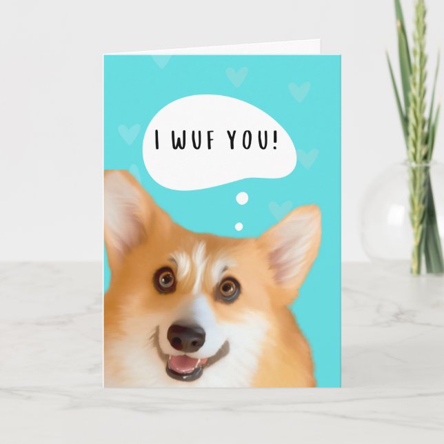 Corgi Valentine's Day Card Aqua (Front)