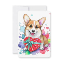 Corgi Valentine's Day Card - Watercolor Dog