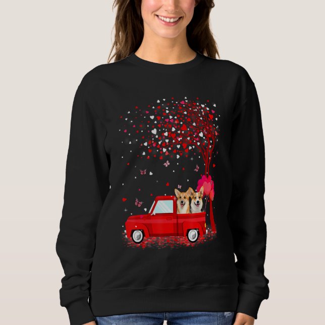 Corgi Valentine's Day Gifts Dogs Red Truck Hearts Sweatshirt (Front)