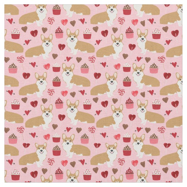 Corgi Valentines Fabric - pink (Close Up)