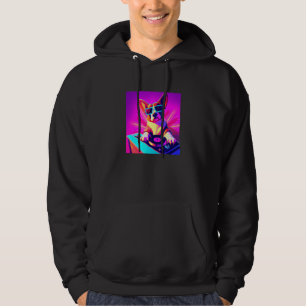 Corgi Vaporwave DJ Dog Aesthetic Boys Girls Men W Hoodie
