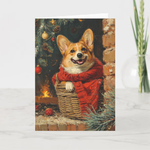 Corgi vintage personalised christmas  holiday card