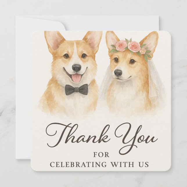 Corgi Watercolor Wedding Thank you (Front)