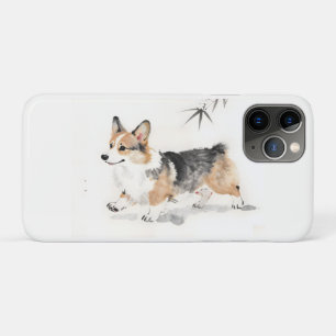Corgi Watercolor – Whimsical Japanese Ink Dog Art iPhone 11 Pro Case