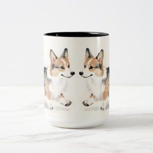 Corgi Watercolor – Whimsical Japanese Ink Dog Art Two-Tone Coffee Mug