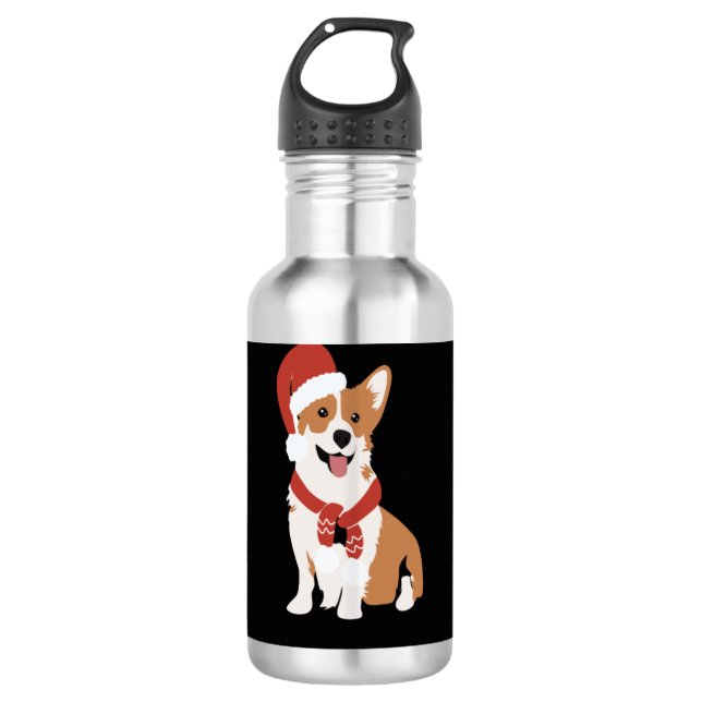 Corgi wearing a santa hat   710 ml water bottle (Front)