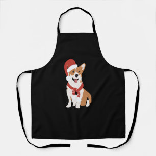 Corgi wearing a santa hat   apron