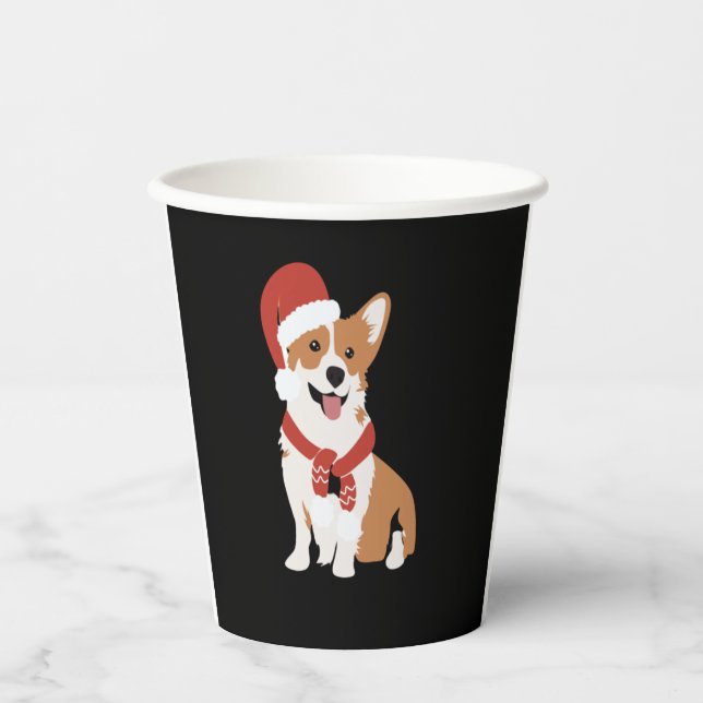 Corgi wearing a santa hat   paper cups (Front)