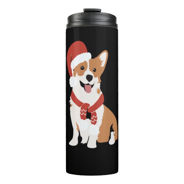 Corgi wearing a santa hat   thermal tumbler (Front)