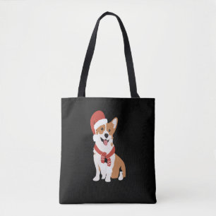 Corgi wearing a santa hat tote bag