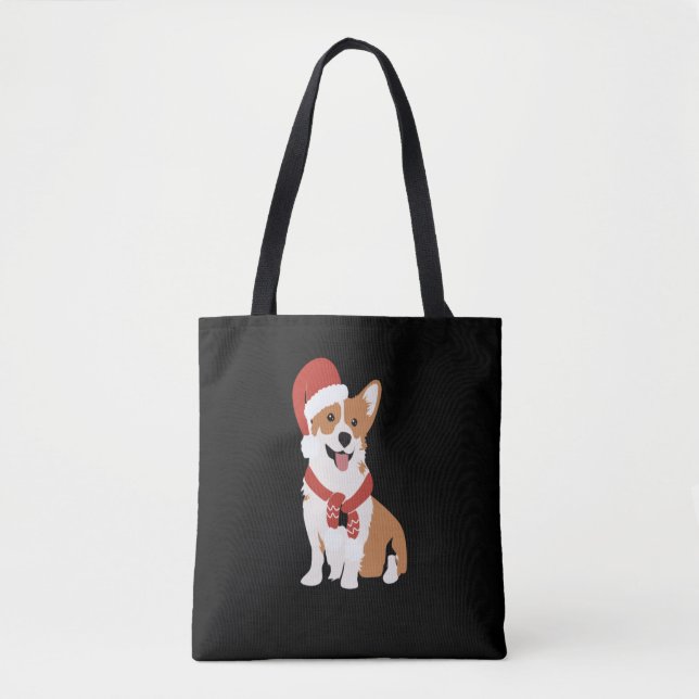 Corgi wearing a santa hat   tote bag (Front)