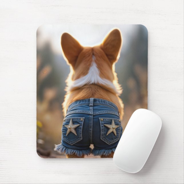 Corgi Wearing Denim Shorts Mouse Pad (With Mouse)