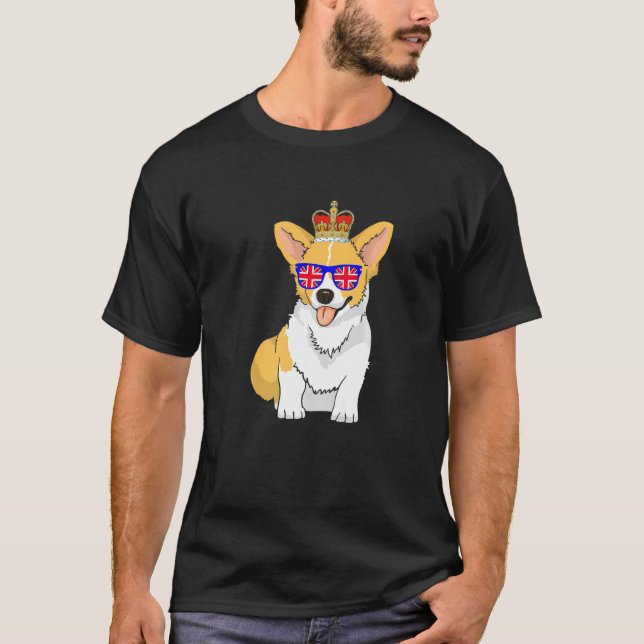 Corgi Wearing Sunglasses And Crown England UK Flag T-Shirt (Front)