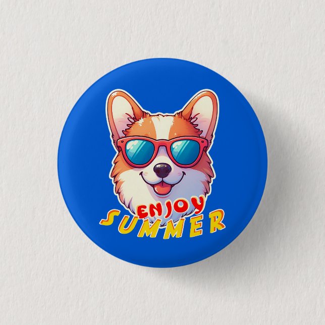 Corgi wears sunglasses Enjoy summer 3 Cm Round Badge (Front)