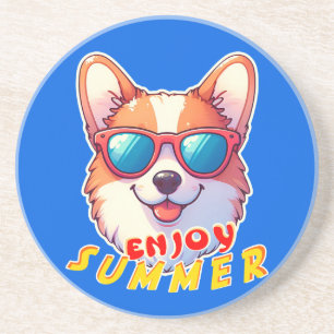 Corgi wears sunglasses Enjoy summer Coaster