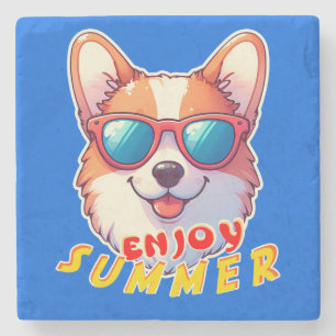 Corgi wears sunglasses Enjoy summer Stone Coaster