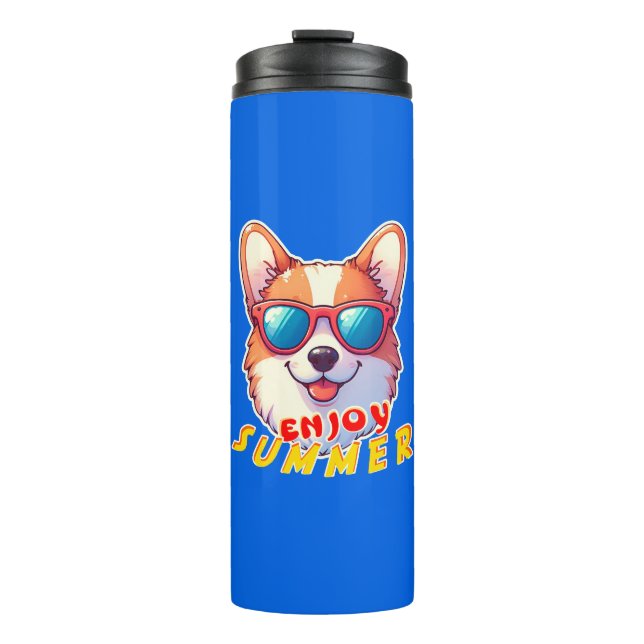 Corgi wears sunglasses Enjoy summer Thermal Tumbler (Front)