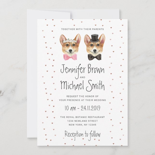 Corgi Wedding Dog Bride Groom Couple Valentines Invitation (Front)